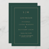 Eenvoudige Smaragd Groene Formele Monogram Bruilof Save The Date (Voorkant / Achterkant)