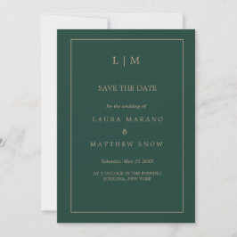Eenvoudige Smaragd Groene Formele Monogram Bruilof Save The Date
