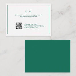 Eenvoudige smaragdgroene elegante bruiloft Mini RS Notitiekaartje