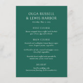 Eenvoudige smaragdgroene moderne bruiloft menu (Voorkant)