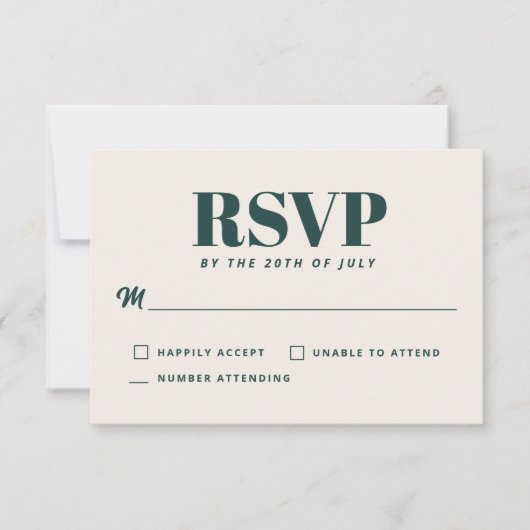Eenvoudige smaragdgroene moderne minimalistische R RSVP Kaartje (Voorkant)