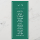 Eenvoudige smaragdgroene monogram elegante trouw programmakaart (Achterkant)