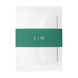 Eenvoudige smaragdgroene monogram elegante trouw uitnodigingen wikkel