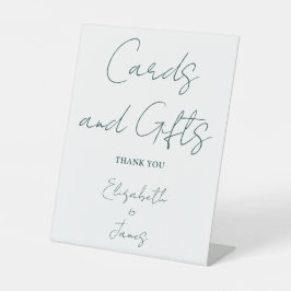 Eenvoudige smaragdgroene script kaarten en cadeaus reclamebord met voetstuk