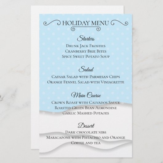 Eenvoudige sneeuw kerstdiner menu (Voorkant / Achterkant)