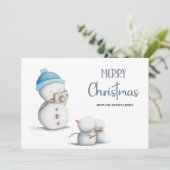 Eenvoudige Sneeuwman Fotograaf Vrolijk Kerstfeest Feestdagenkaart (Staand voorkant)