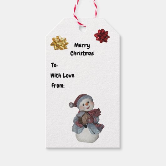 Eenvoudige sneeuwpop met kerstcadeau-Label uit Bir Cadeaulabel (Voorkant)