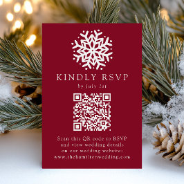 Eenvoudige Sneeuwvlok Bourgogne QR-code Huwelijk RSVP Kaartje