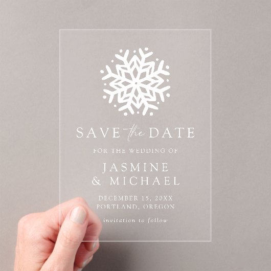 Eenvoudige sneeuwvlok bruiloft Save the Date Acryl Uitnodigingen (Insitu (Draagbaar))