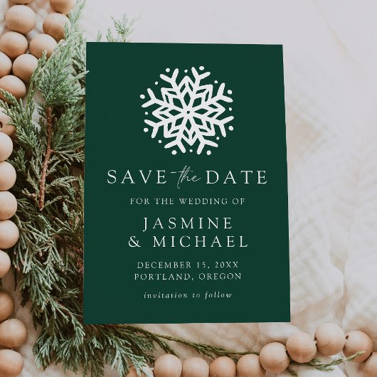 Eenvoudige Sneeuwvlok Groen Save The Date