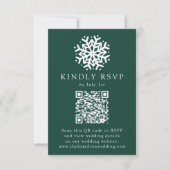 Eenvoudige Sneeuwvlok Groene QR Code Trouwen RSVP Kaartje (Voorkant)