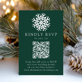 Eenvoudige Sneeuwvlok Groene QR Code Trouwfeest RSVP Kaartje