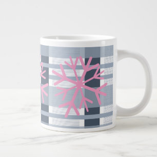 Eenvoudige Sneeuwvlok Handgetekend Wit Roze Schots Grote Koffiekop