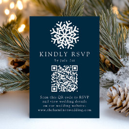 Eenvoudige Sneeuwvlok Marine QR Code Trouwdag RSVP Kaartje