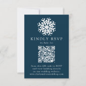 Eenvoudige Sneeuwvlok Marine QR Code Wedding RSVP Kaartje (Voorkant)