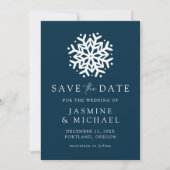 Eenvoudige Sneeuwvlok Navy Save The Date (Voorkant)