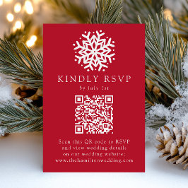 Eenvoudige Sneeuwvlok Rode QR Code Huwelijk RSVP Kaartje
