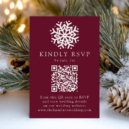 Eenvoudige Sneeuwvlok Wijn QR Code Bruiloft RSVP Kaartje