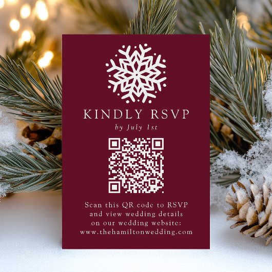 Eenvoudige Sneeuwvlok Wijn QR Code Bruiloft RSVP Kaartje