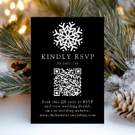 Eenvoudige Sneeuwvlok Zwarte QR Code Trouwfeest RSVP Kaartje