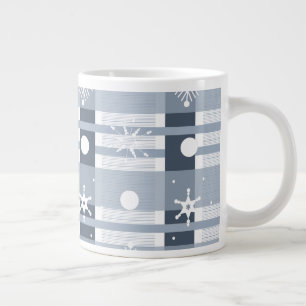 Eenvoudige Sneeuwvlokken Blauwe Geruite Grote Koffiekop