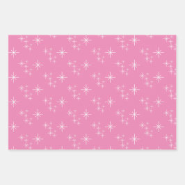 Eenvoudige sneeuwvlokken kerstbomen roze inpakpapier vel