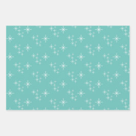 Eenvoudige sneeuwvlokken Trendy Blauwgroen kerstbo Inpakpapier Vel