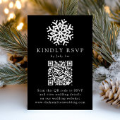 Eenvoudige Snowflake Black QR Code Wedding RSVP Kaartje