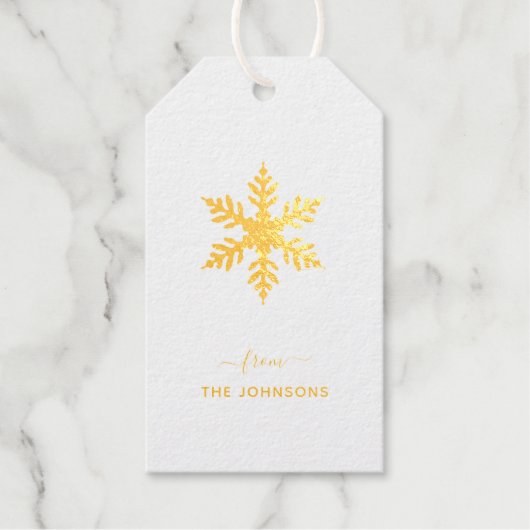 Eenvoudige 'Snowflake Gold foil'-feestdag Cadeaulabels (Voorkant)