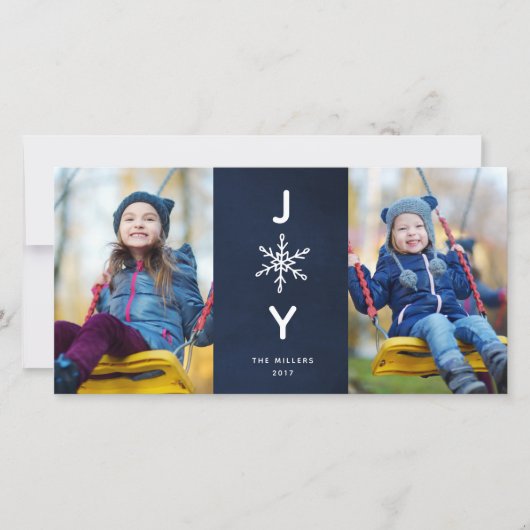 Eenvoudige Snowflake Joy Holiday 2-fotokaart Feestdagenkaart (Voorkant)