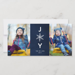 Eenvoudige Snowflake Joy Holiday 2-fotokaart Feestdagenkaart