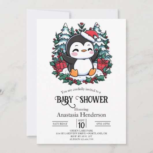Eenvoudige Snowflake Penguin Baby shower Kaart (Voorkant)