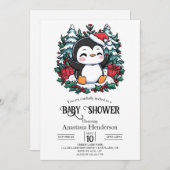 Eenvoudige Snowflake Penguin Baby shower Kaart (Voorkant / Achterkant)