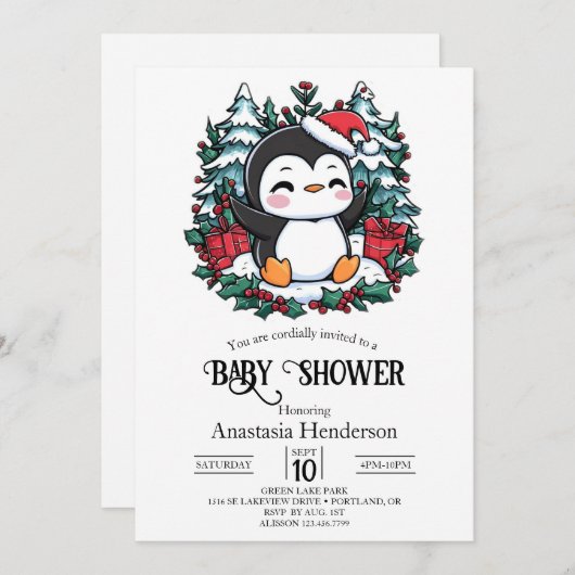 Eenvoudige Snowflake Penguin Baby shower Kaart (Voorkant / Achterkant)