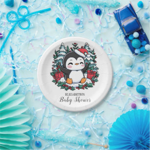 Eenvoudige Snowflake Penguin Baby shower Papieren Bordje