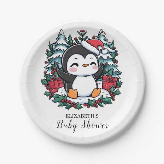 Eenvoudige Snowflake Penguin Baby shower Papieren Bordje (Voorkant)