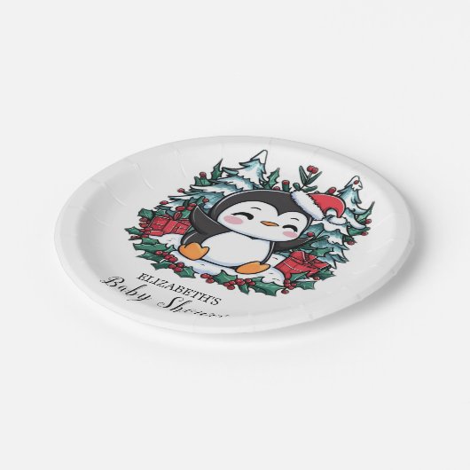Eenvoudige Snowflake Penguin Baby shower Papieren Bordje (Gekanteld)