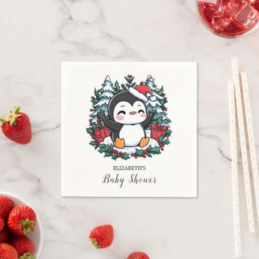 Eenvoudige Snowflake Penguin Baby shower Servet (Insitu)