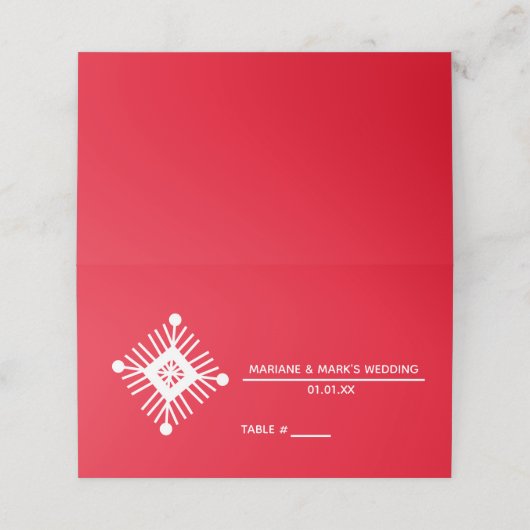 Eenvoudige Snowflake Red White Kerstbruiloft Logo Plaatskaartje (Buitenkant ongevouwen)