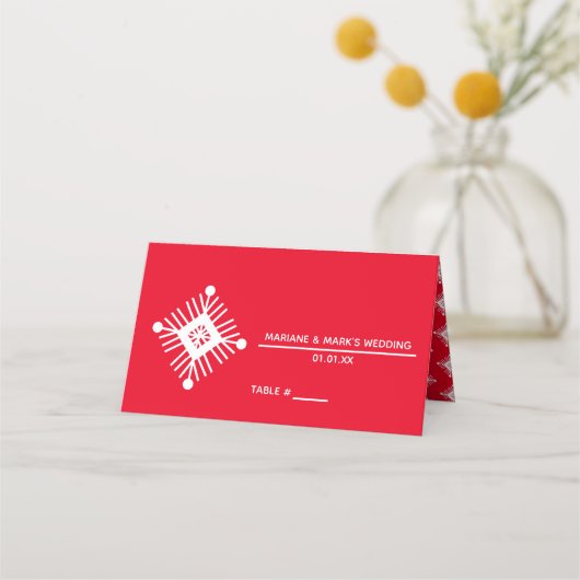 Eenvoudige Snowflake Red White Kerstbruiloft Logo Plaatskaartje (Voorkant)