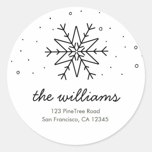 Eenvoudige Snowflake Return Address Sticker (Voorkant)