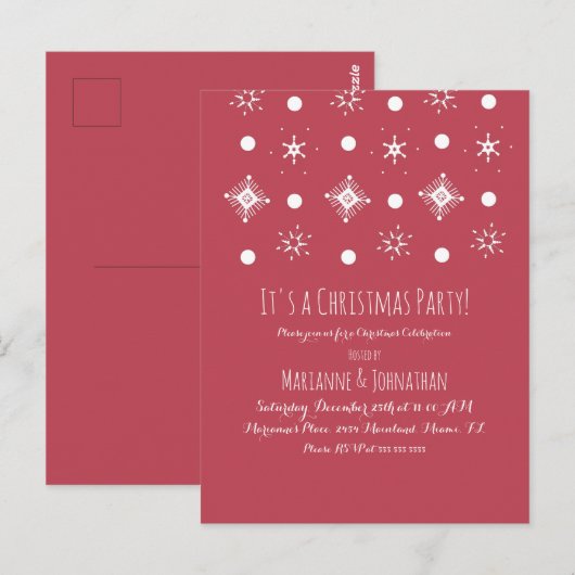 Eenvoudige Snowflake White Red-kerstfeest Briefkaart (Voorkant / Achterkant)