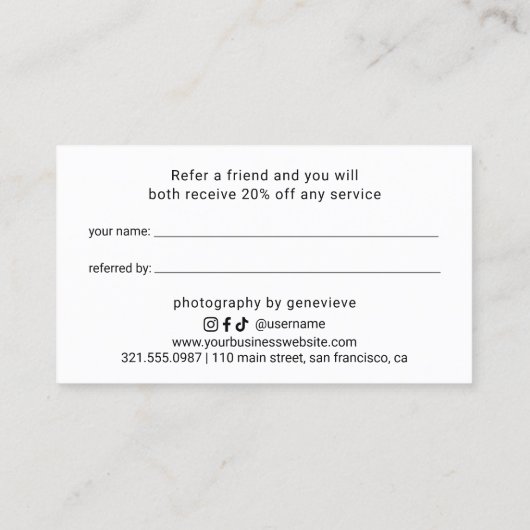 Eenvoudige sociale media iconen Elegant Zwart Mode Aanbevelingskaartje (Achterkant)