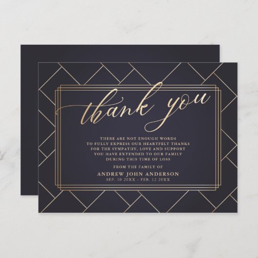 Eenvoudige Soft Black & Gold Calligrafie begrafeni Briefkaart (Voorkant / Achterkant)