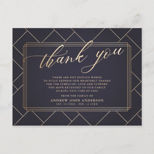 Eenvoudige Soft Black & Gold Calligrafie begrafeni Briefkaart (Voorkant)