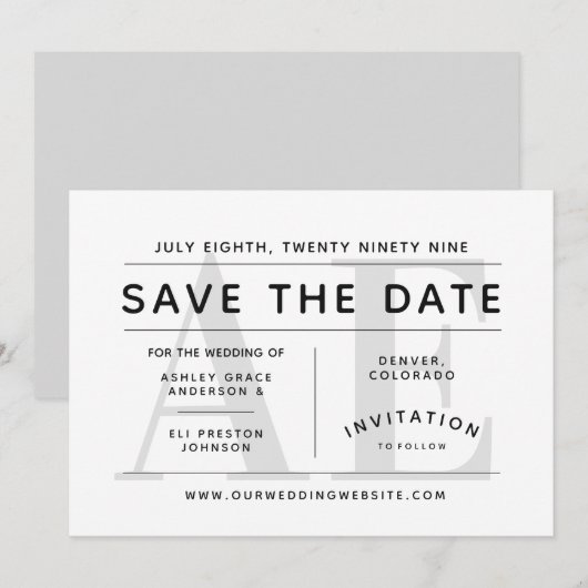 Eenvoudige Soft Grey Typografie Save the Date Kaart (Voorkant / Achterkant)