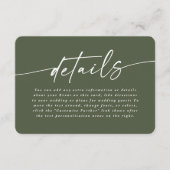 Eenvoudige Solid Color Monstera Green Weddenschap  Informatiekaartje (Voorkant)