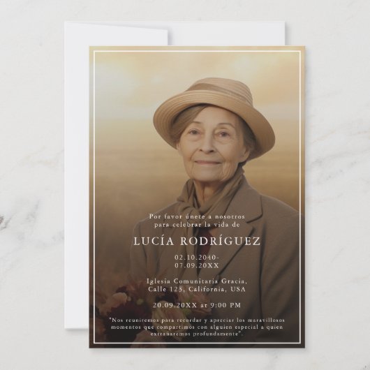 Eenvoudige Spaanse begrafenis viering herdenkingsf Kaart (Voorkant)