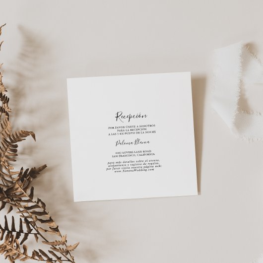 Eenvoudige Spaanse huwelijksreceptie Informatiekaartje
