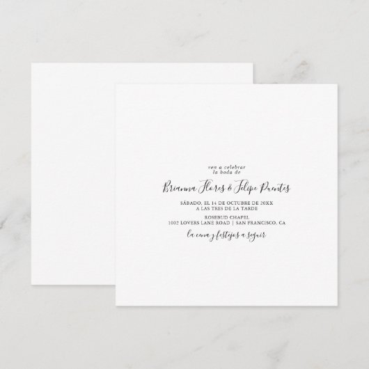 Eenvoudige Spaanse Vierkante Bruiloft Kaart (Voorkant / Achterkant)